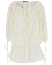 ANDAMANE - Weiße Playsuit Kleid Mit Langen Ärmeln - Lyst