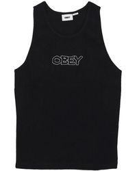 Obey - Tops ,Zwart ,Katoen Zwarte Geribbelde Tanktop - Lyst