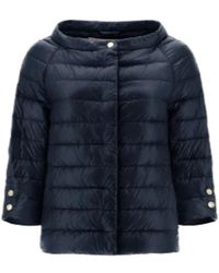 Herno - Blauer Nylon-Cape Mit Blütenärmeln - Lyst