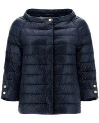 Herno - Jassen ,Blauw ,Nylon Blauwe Nylon Cape Met Bloemblaadjesmouwen - Lyst
