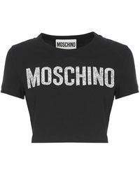 Moschino - Elegante magliette crop in cotone nero per donne - Lyst