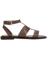 ESTRO - Schoenen ,Bruin ,Leer Platte Sandalen Van Leer Met Brede Bandjes - Lyst