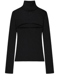 Courreges - Truien & Vesten ,Zwart ,Ribbed Mockneck Sweater Met Slash Detail - Lyst