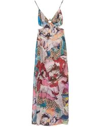 Just Cavalli - Kleedjes ,Veelkleurig ,Chiffon Floral Chiffon Maxi Jurk - Lyst