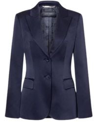Alberta Ferretti - Jassen ,Blauw ,Satijn Satijnen Single-Breasted Jas - Lyst