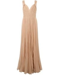 Alberta Ferretti - Lange Geplooide Jurk Met V-Hals - Lyst