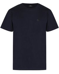 Etro - Tops ,Blauw ,Katoen Ribgebreide Kraag Katoenen T-Shirt Met Ronde Hals - Lyst