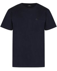 Etro - Tops ,Blauw ,Katoen Ribgebreide Kraag Katoenen T-Shirt Met Ronde Hals - Lyst