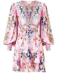 CAMILLA - Kleedjes ,Roze ,Jurk Met Knoopsluiting En Ruches - Lyst
