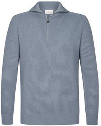 Profuomo - Half Zip Blauwe Pullover Sweater - Lyst