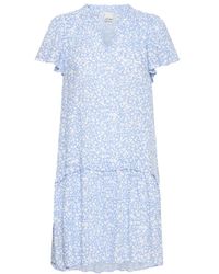 Ichi - Kleedjes ,Blauw ,Blauwe Bloem Aop Jurk - Lyst