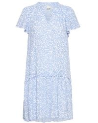 Ichi - Kleedjes ,Blauw ,Blauwe Bloem Aop Jurk - Lyst