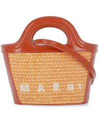 Marni - Baumwollmischung handtasche mit besticktem logo - Lyst