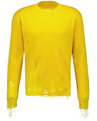 MM6 by Maison Margiela - Gele Distressed Wollen Gebreide Trui - Lyst