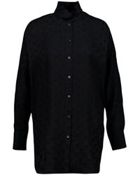 Ferragamo - Overhemden ,Zwart ,Zijde Blouse Met Sjaalkraag - Lyst