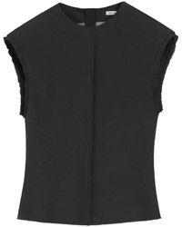Ami Paris - Jassen ,Zwart ,Leer Mouwtjesloze Top Met Gerafelde Randen - Lyst