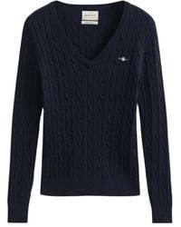 GANT - Kabelgebreide V-Halstrui - Lyst
