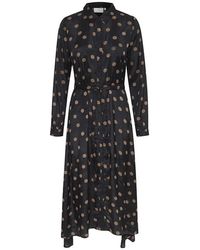 Kaffe - Kleedjes ,Zwart ,Mustang Dot Zwarte Jurk Met Riem - Lyst