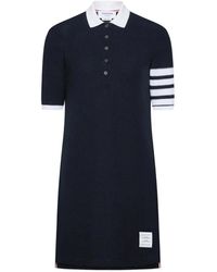 Thom Browne - Kleedjes ,Blauw ,Katoen Textured Piqué 4-Bar Polo Jurk - Lyst