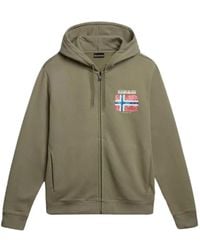 Napapijri - Hoodies & Sweatvesten ,Groen ,Katoen Groene Katoenen Hoodie Met Volledige Rits - Lyst