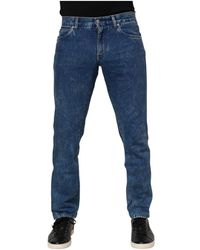 Dolce & Gabbana - Blauwe Katoenen Logo Plaque Denim Jeans - Lyst