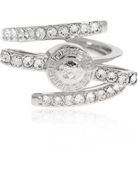 Versace - Accessoires ,Grijs ,Ring Met Glinsterende Kristallen - Lyst