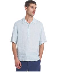 Barena - Overhemden ,Blauw ,Linnen Polo Met Korte Mouwen Van Linnen Met Een Boxy Pasvorm - Lyst