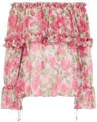 Chloé - Overhemden ,Roze ,Leer Zijden Bloemen Blouse - Lyst
