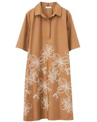 ROSSO35 - Kleedjes ,Bruin ,Katoen Geborduurde Poplin Jurk - Lyst