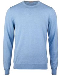 Stenströms - Truien & Vesten ,Blauw ,Wol Trui Met Ronde Hals En Elleboogstukken - Lyst