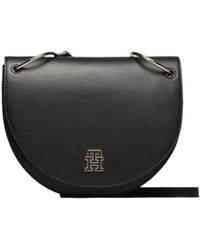 Tommy Hilfiger - Borsa a tracolla nera in similpelle con logo metallico - Lyst
