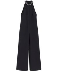 Pinko - Jumpsuits & Playsuits ,Zwart ,Polyester Wijde Jumpsuit Met Juwelen Ronde Hals - Lyst