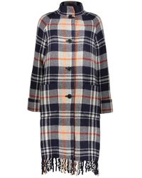 KENZO - Karierte Wollmantel Mit Fransen Saum - Lyst