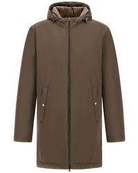 Herno - Jassen ,Bruin ,Nylon Donker Taupe Parka Met Trekkoordcapuchon - Lyst