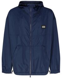 Dolce & Gabbana - Jassen ,Blauw ,Blauwe Logo Plaque Jas - Lyst
