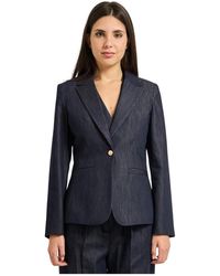 Yes-Zee - Jassen ,Blauw ,Leer Single-Breasted Jasje - Lyst