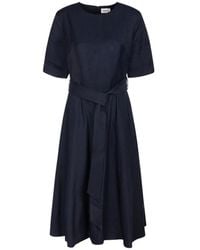P.A.R.O.S.H. - P.A.R.O..H. ,Kleedjes ,Blauw ,Blauwe Geriemde Uitlopende Midi Jurk - Lyst