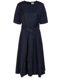 P.A.R.O.S.H. - P.A.R.O..H. ,Kleedjes ,Blauw ,Blauwe Geriemde Uitlopende Midi Jurk - Lyst