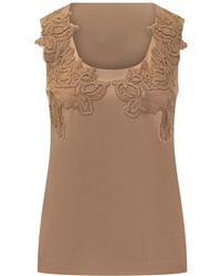 Alberta Ferretti - Bruine Satijnen Geborduurde Mouwloze Top - Lyst