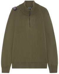 Ma Strum - Truien & Vesten ,Groen ,Wol Quarter Zip Gebreide Coltrui Met Geribbelde Stretch Weefsel - Lyst