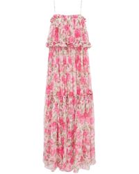 Chloé - Kleedjes ,Veelkleurig ,Maxi Jurk Met Bloemenprint En Ruches - Lyst