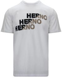 Herno - Tops ,Wit ,Katoen Slip-On T-Shirt Met Bicolor Brand Motif - Lyst