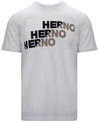 Herno - Tops ,Wit ,Katoen Slip-On T-Shirt Met Bicolor Brand Motif - Lyst