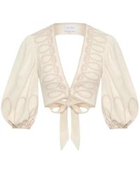 Ixiah - Overhemden ,Wit ,Linnen Crème Strikblouse Alkali Stijl - Lyst