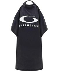 Balenciaga - Kleedjes ,Zwart ,Katoen Iconische Monogram Katoenen Jurk Met Blote Schouders - Lyst