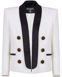 Balmain - Jassen ,Wit ,Wol Cropped Jas Met Knopen - Lyst