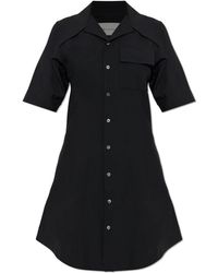Ami Paris - Kleedjes ,Zwart ,Wol Wollen Jurk Met Zak - Lyst