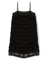 mötivi - Kleedjes ,Zwart ,Polyester Korte Georgette Jurk Met Franjes - Lyst