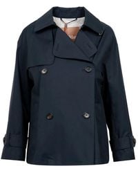 Max Mara - Jassen ,Blauw ,Katoen Blauwe Dubbel-Borst Korte Jas - Lyst