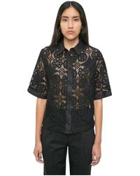 MEIMEIJ - Overhemden ,Zwart ,Kanten Sangallo Blouse - Lyst